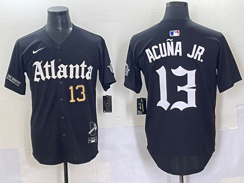 Men 2025 Atlanta Braves #13 Acuna jr Black Five generations Joint Name Nike MLB Jersey style 5->atlanta braves->MLB Jersey
